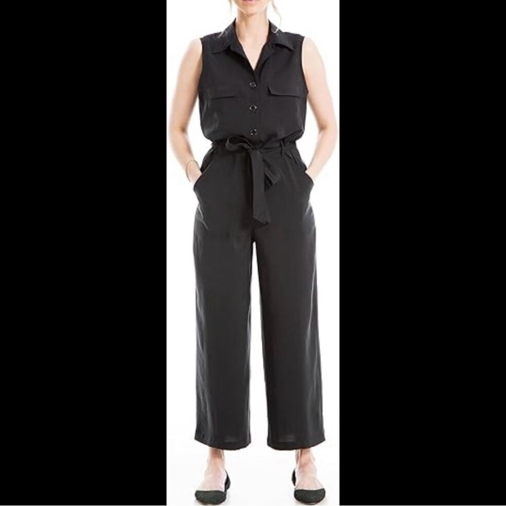 Max Studio Women’s Black Sleeveless Belted Jumpsuit Size Small